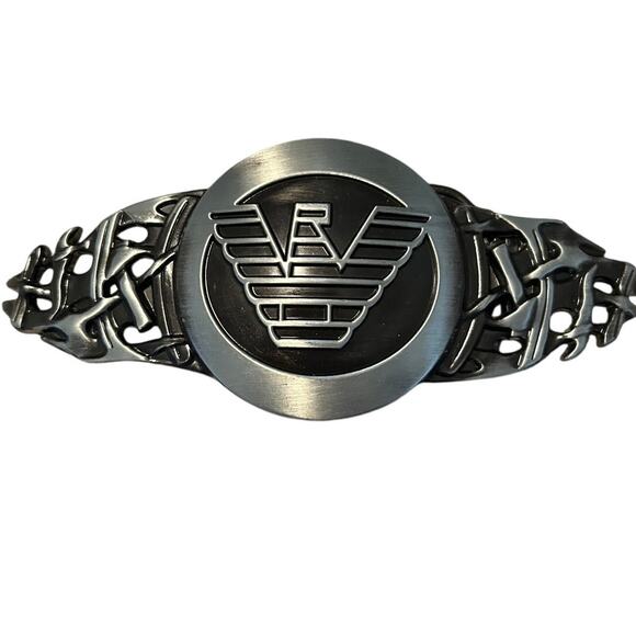 GUC Silver and Black Metal Belt Buck 6"x2 1/2" Eagle Bird Thorns - Picture 1 of 2